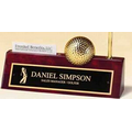 Golf Ball/ Clock on Rosewood Nameplate w/ Business Card Holder & Pen